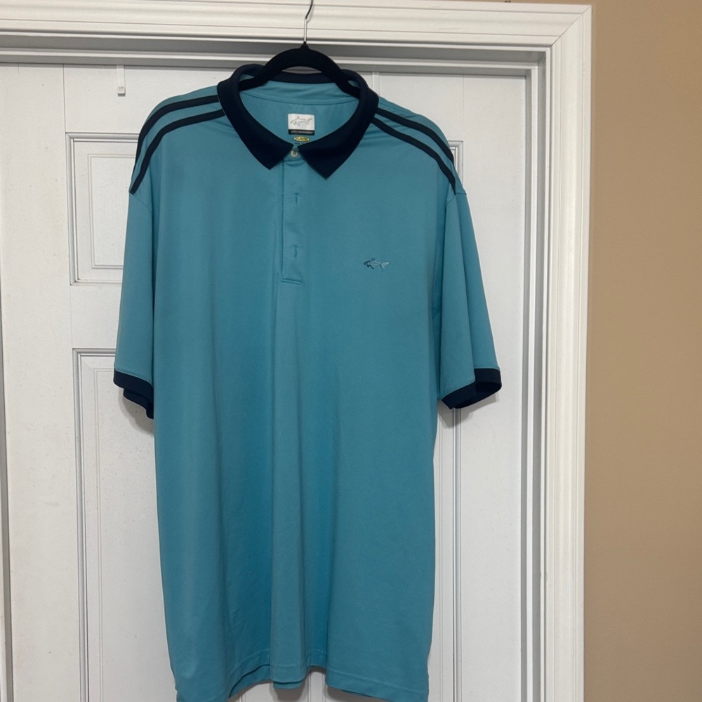 Greg Norman Collection Teal Polo with Navy Accents